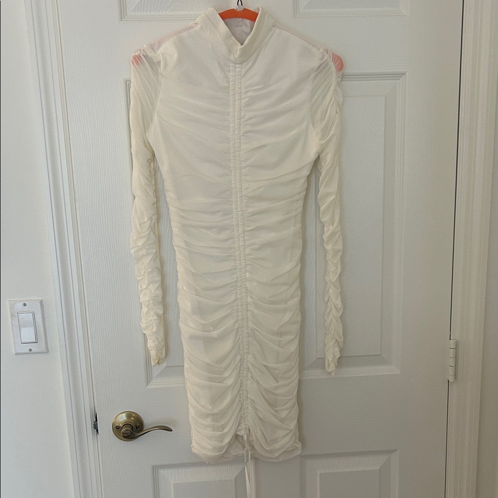 Tiger Mist white Ruched Long Sleeve Dress